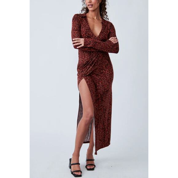 Free People Shayla Floral Long Sleeve Faux Wrap Midi Maxi Dress NEW Size Large